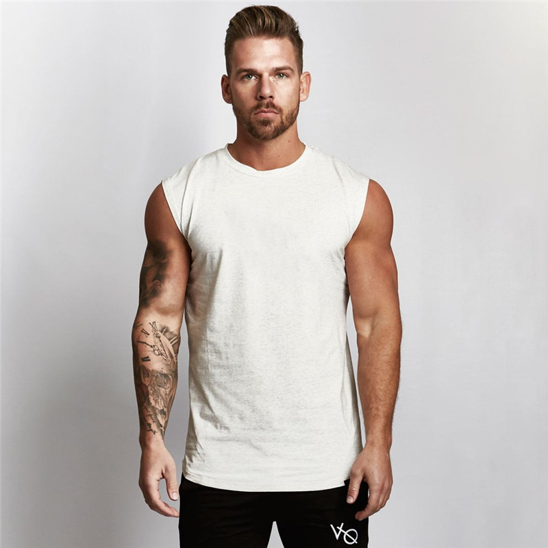 Sleeveless Men's T Shirts Dropped Plain Custom Gym Vests Armhole Cotton Tank Tops