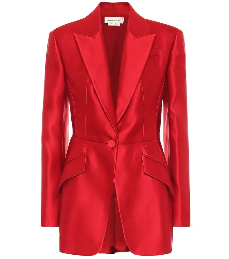 Silk-Blend Satin Blazer Front