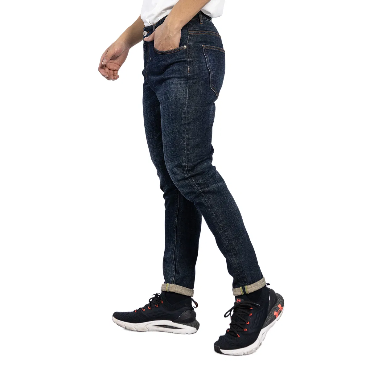 Custom Vintage Dark Blue Stone Washed Button Fly Men Denim Jeans