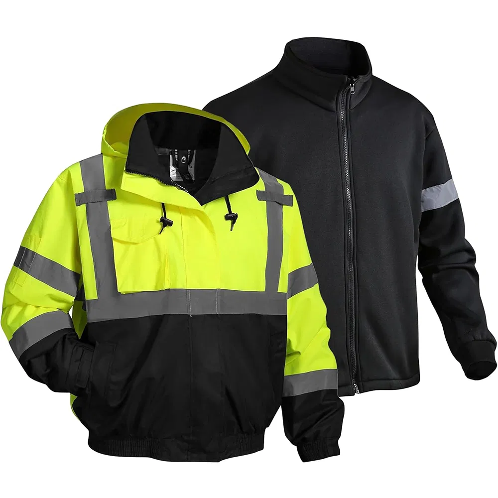 OEM Waterproof Windproof Reflective Safety Jacket 3-in-1 with Removable Fleece Liner Raincoat