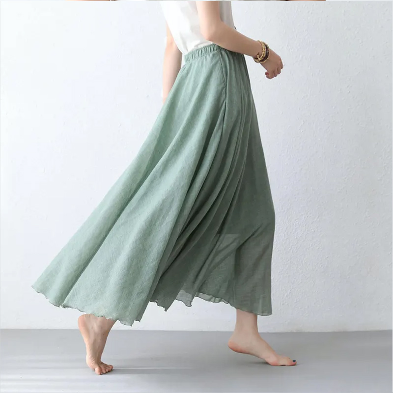 Women's Light Green Swing Maxi Skirt, Trendy Bohemian Summer Wear