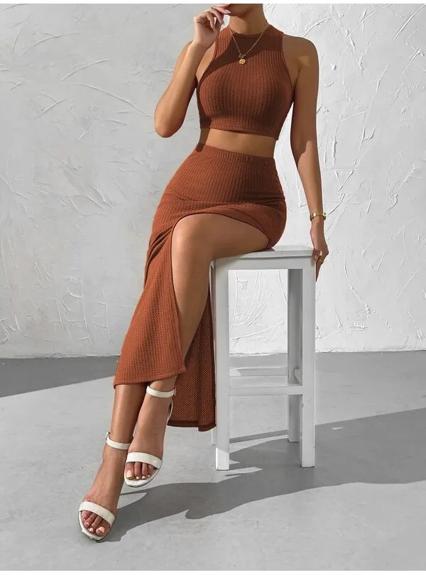 Waffle Knit Crop Cami Top