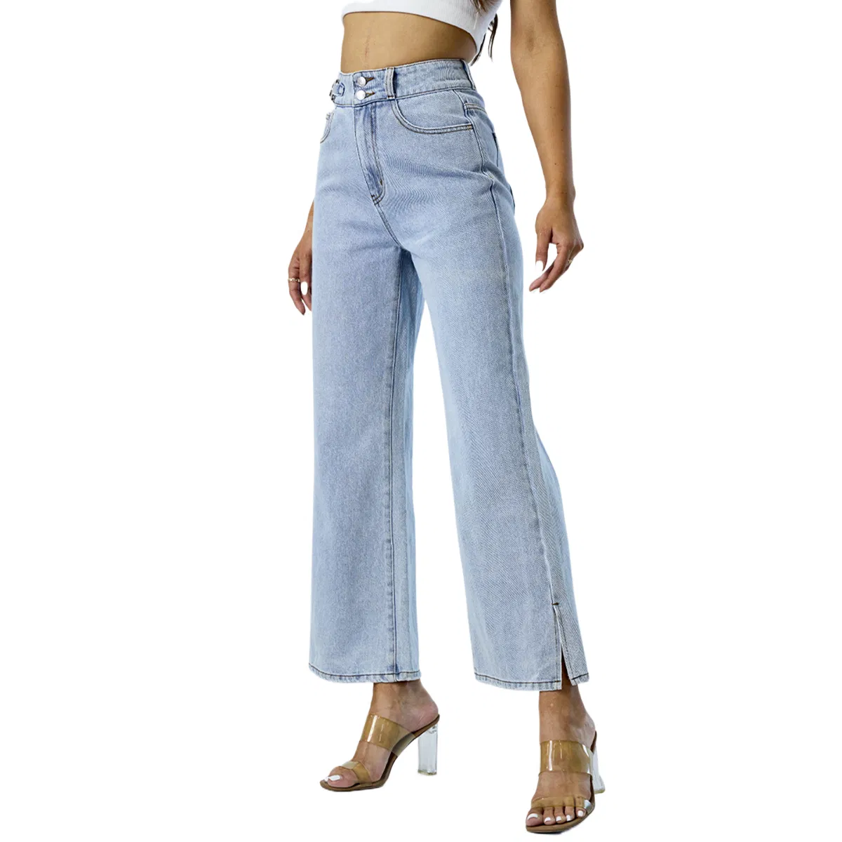 Fashion Wide Leg Pants High Waist Straight Women Mom Denim Jeans Trousers