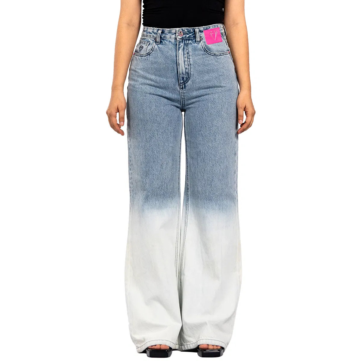 Casual Denim Pants Slim Gradient Color High-Waisted Wide Leg Jeans for Women
