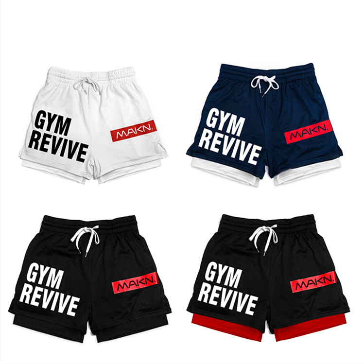 High Waist Women 2 in 1 Polyester Spandex 2 Layer Fitness Gym Running Shorts with Pocket