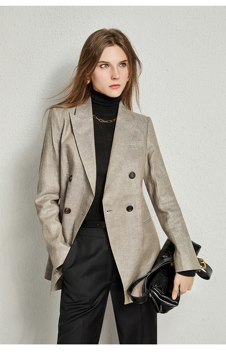 Customized Wholesale Women Formal Suits Set Paired Pants Design Single Breast Wool Linen Women Blazer for Fashion Wear
