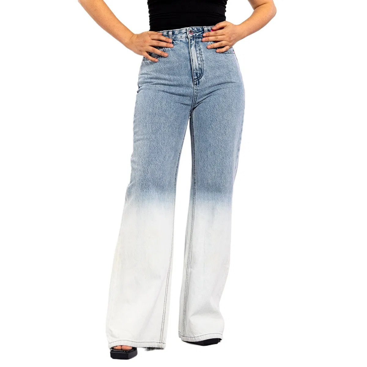 Casual Denim Pants Slim Gradient Color High-Waisted Wide Leg Jeans for Women
