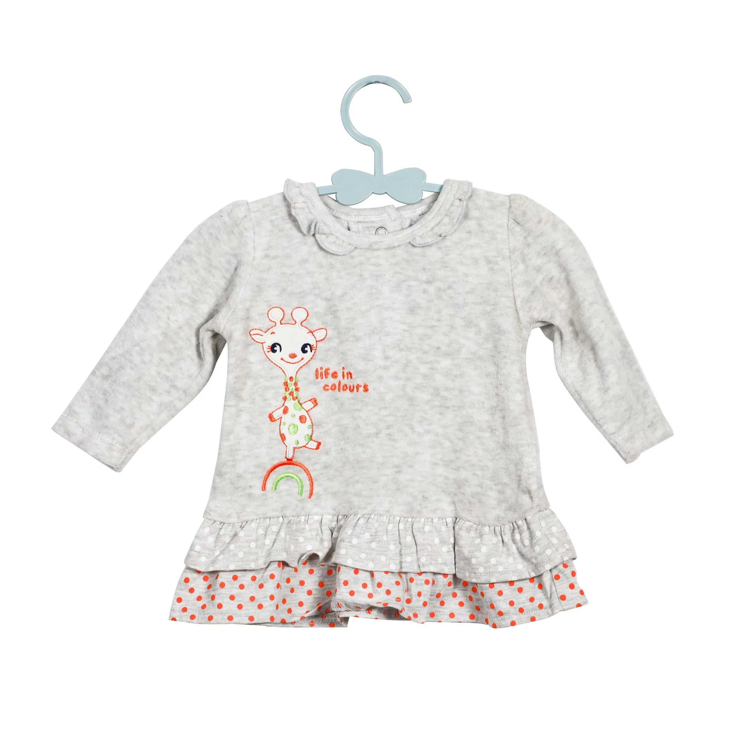 Spring/Autumn Hoodie with Giraffe Embroidery Skirt with DOT Print Hem for Girls