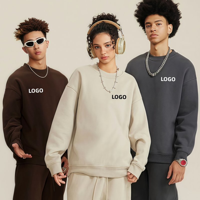 High Quality Men's Soft Cotton Heavy Weight Fleece Crewneck Hoodie Sweatshirt