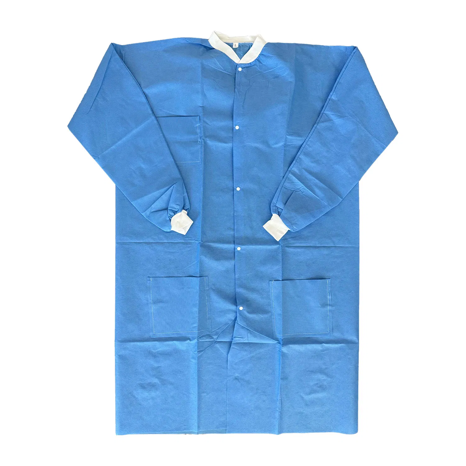 Disposable Workwear SMS Laboratory Coats with Knit Collar and Pockets
