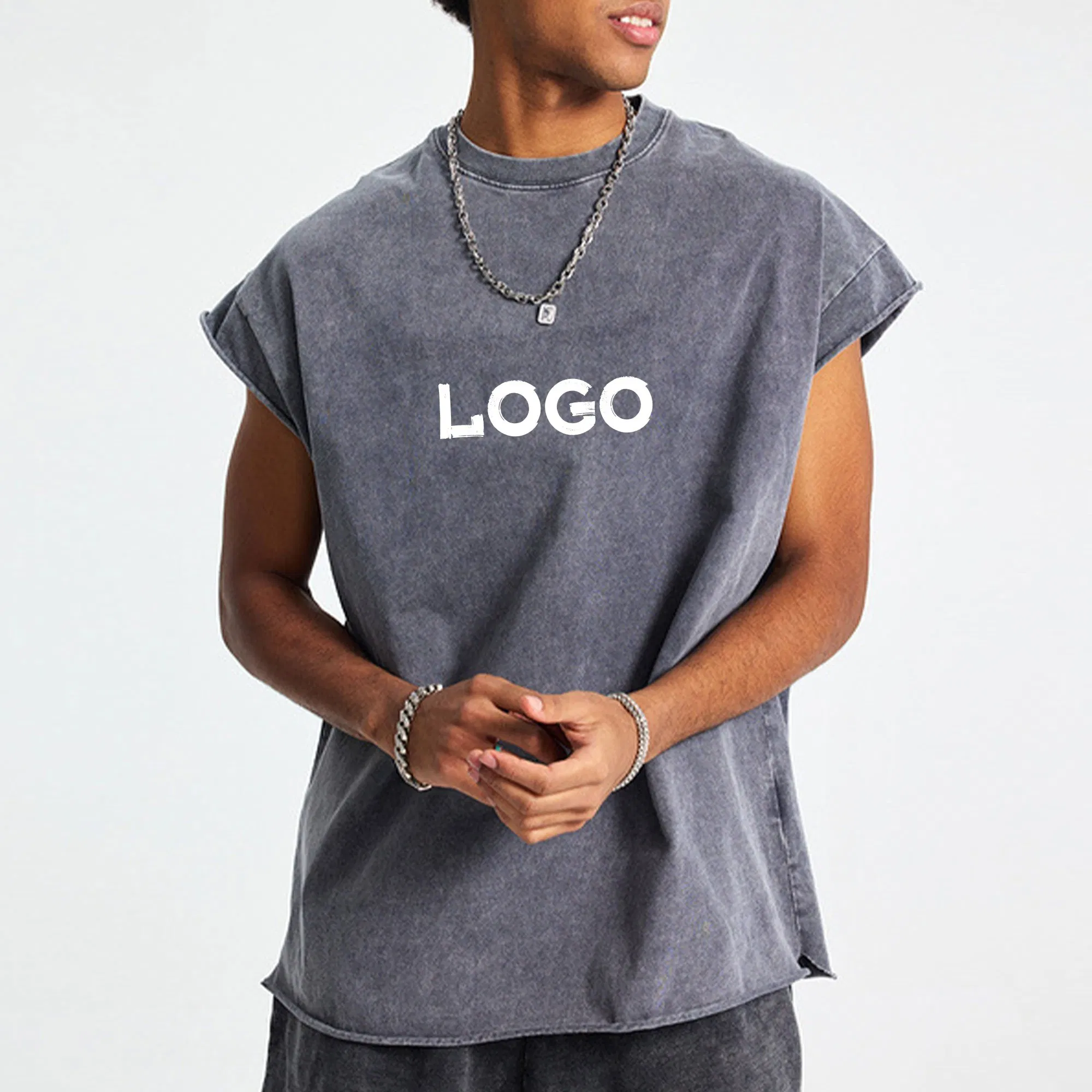 Wholesale T Shirts Wash Vintage Graphic Tee Washed Acid Heavyweight Boxy Cotton Oversized Cropped Custom Plain Tank Top Men Casual Sleeveless T Shirt