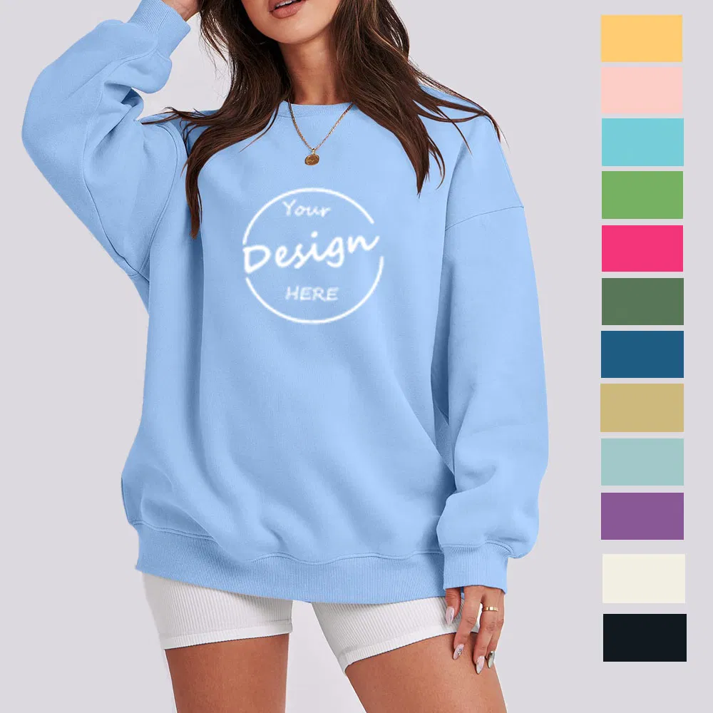 Custom Wholesale Embroidery Jumper Print Plain High Quality Soft Cotton Heavy Weight 330 GSM Fleece Crewneck Sweatshirt Oversized Streetwear