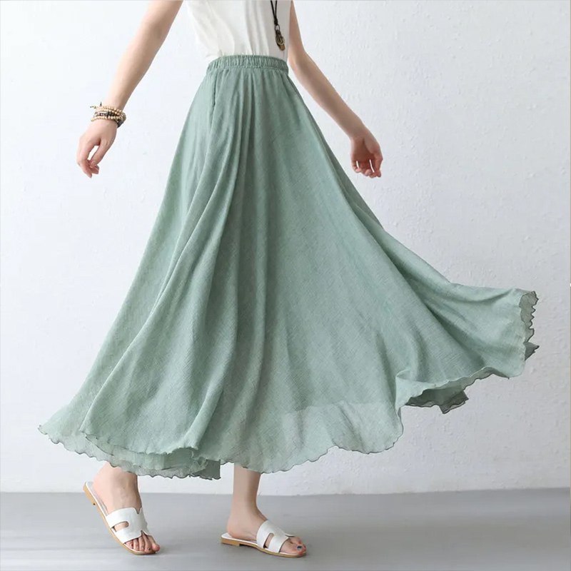 Women's Light Green Swing Maxi Skirt, Trendy Bohemian Summer Wear