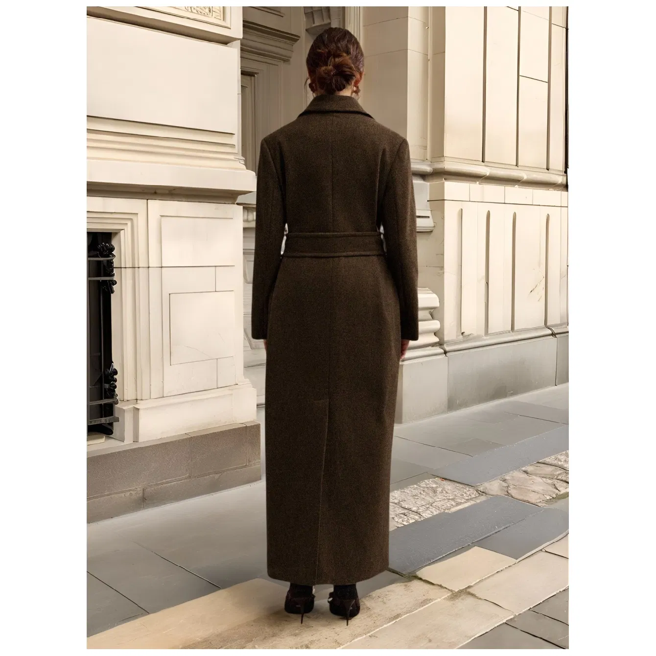 Chocolate Brown Belted Wool Blend Oversized Coat
