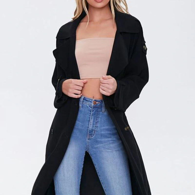 Women Fashion Double-Breasted Jacket Windproof Outwear Dust Long Trench Coat with Belt