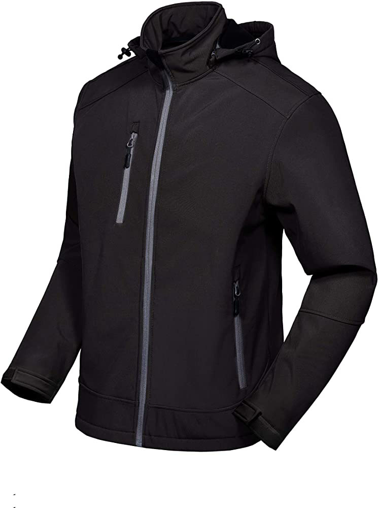 Men Waterproof / Windproof Softshell Winter Sport Outdoor Fashion Jacket with Detachable Hood Fleece Lined and Water Repellent BSCI