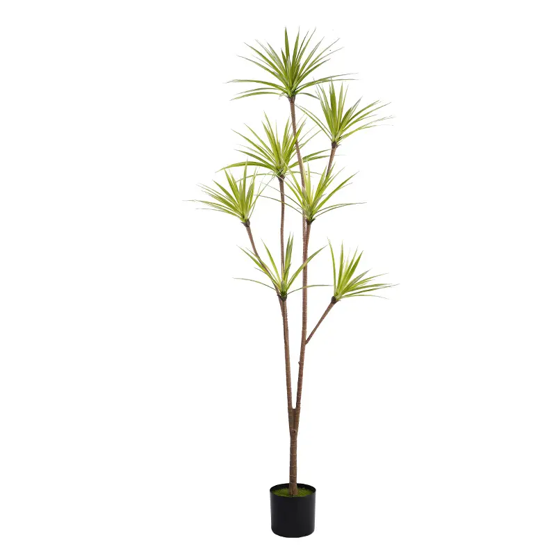 China Hot selling H185cm Plastic Dracaena 7 Heads 162 White Green Leaves in Pot Detachable Space Decoration Focus Supplier, Factories