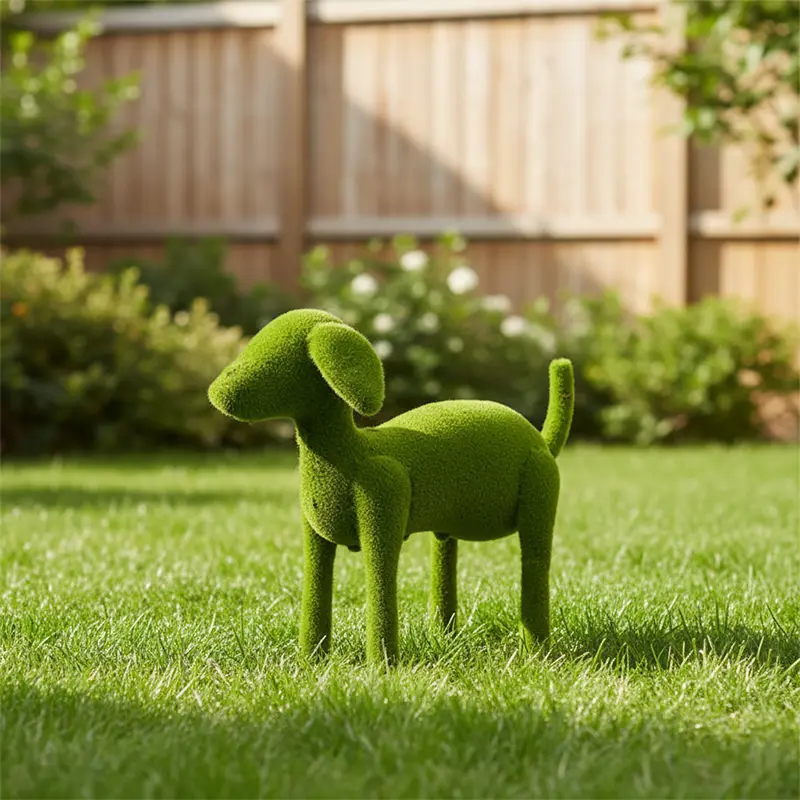 China Best Selling Artificial Grass Sculpture Green Flocking Puppy Commercial Space Outdoor Garden Decor Ornament Supplier, Factory