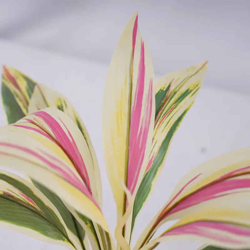 China High quality artificial green H43cm Cordyline fruticosa leaves in pot Pink yellow home decoration Supplier, Factory