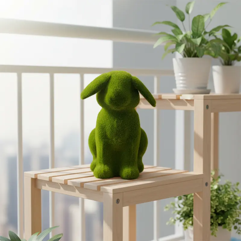 Wholesale Eco Friendly Maintenance Free Artificial Grass Sculpture Green Flocking Pug Balcony Outdoor Indoor Decor Ornament Manufacturer, Manufacturers