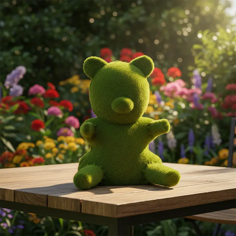 Wholesale Durable Artificial Grass Sculpture Outdoor Green Flocking Bear Handmade Patio Garden Home Decor Ornament Manufacturers, Factory