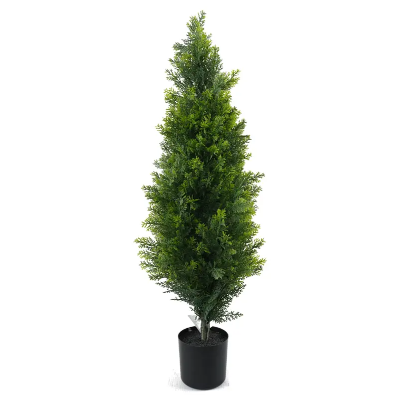 China Supplier Artificial Plants Green Oval Cedar Cypress Tree Potted Faux Bonsai For Indoor Or Outdoor Artificial Topiary Trees