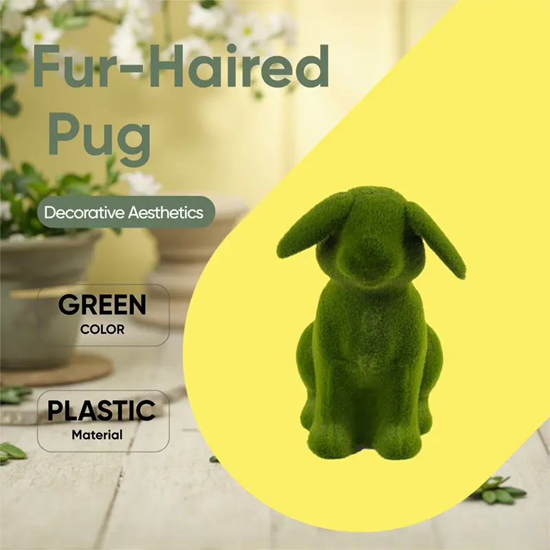 Wholesale Eco Friendly Maintenance Free Artificial Grass Sculpture Green Flocking Pug Balcony Outdoor Indoor Decor Ornament Manufacturer, Manufacturers