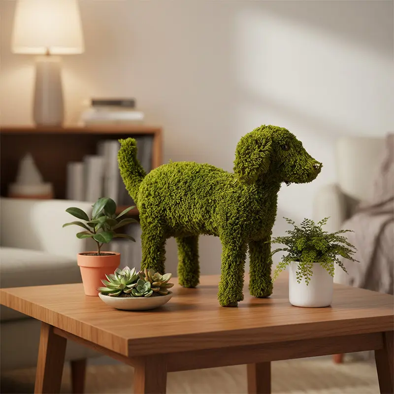 China Green Fuzzy Artificial Animal Topiary Dog Easter Decor H36cm Durable PE Frame and Nylon Fur Indoor Home Plant Ornament Suppliers, Factory