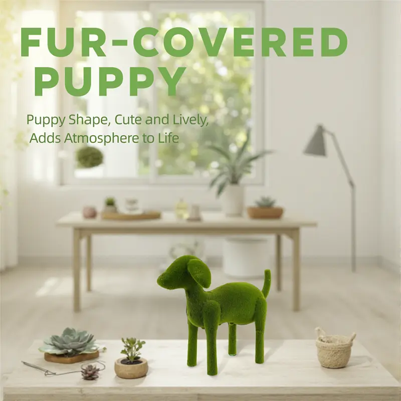China Best Selling Artificial Grass Sculpture Green Flocking Puppy Commercial Space Outdoor Garden Decor Ornament Supplier, Factory