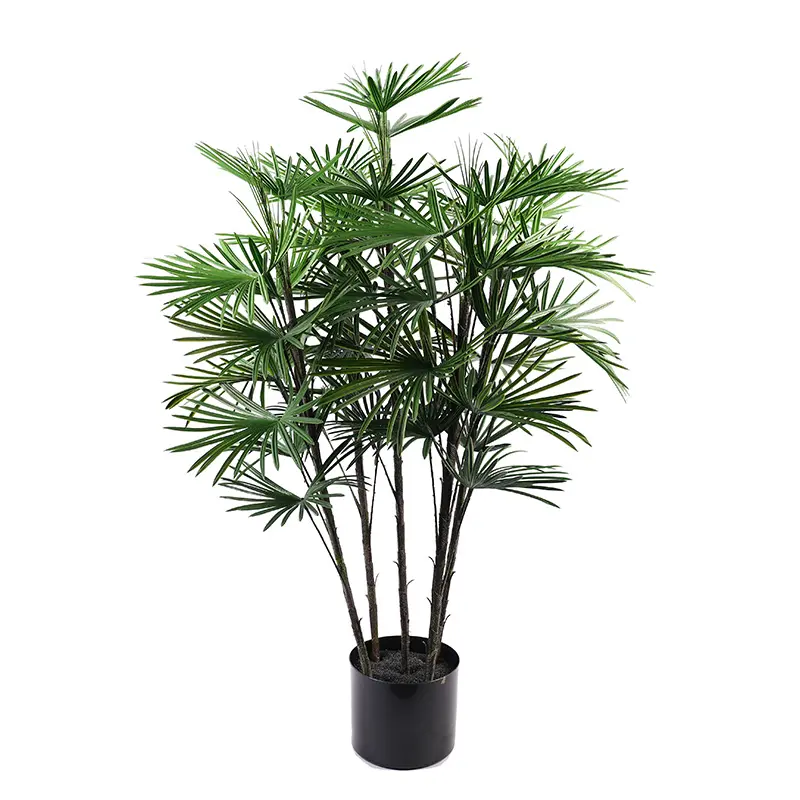 Wholesale Bionic green plants H110cm Plastic Fan Palm Artificial Plant 5 Stems 40 Leaves in Pot Fire - Resistant  Detachable Eco-friendly Factories, Factory