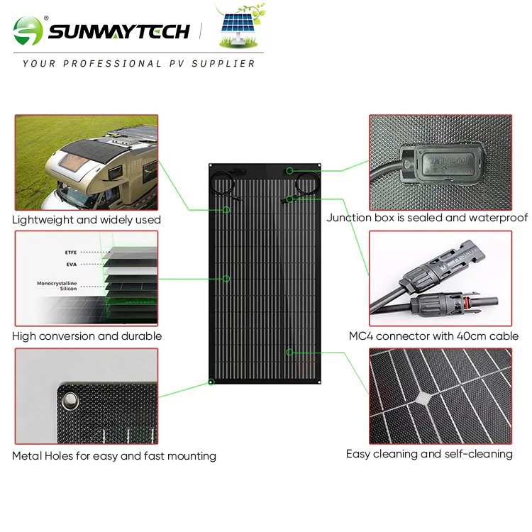 100W Flexible Solar Panel Sunway Flexible Thin Film Portable Solar Module Bendable