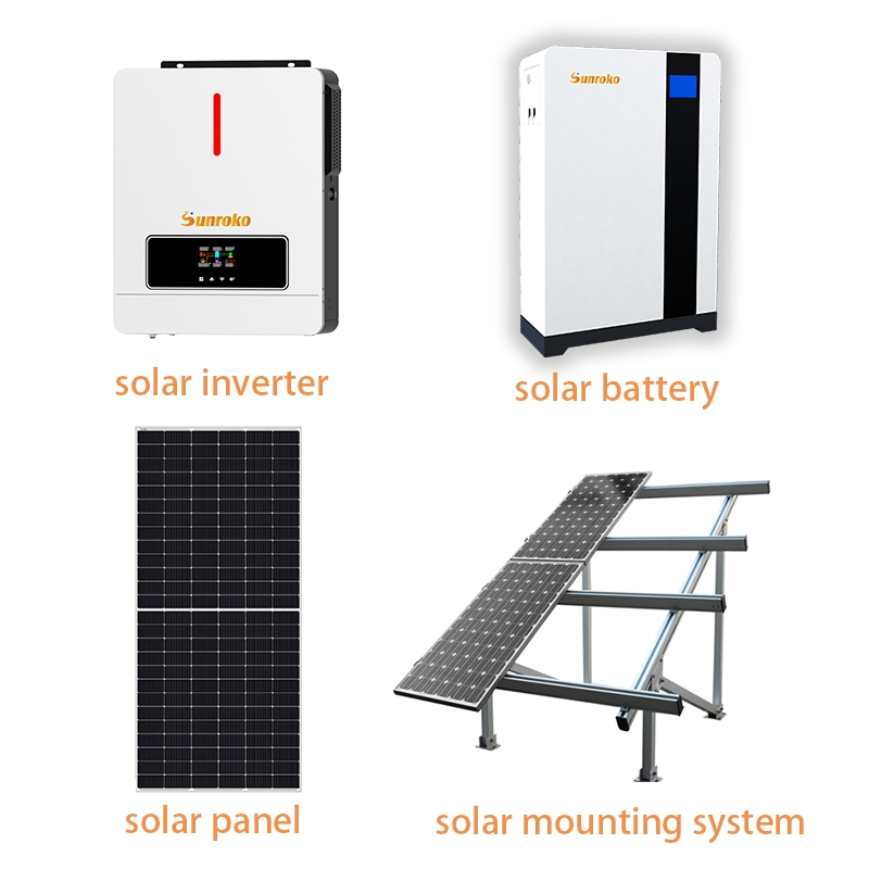 Sunroko off-Grid Solar Panel System 5kw 6kw Residential Battery Storage Solar System