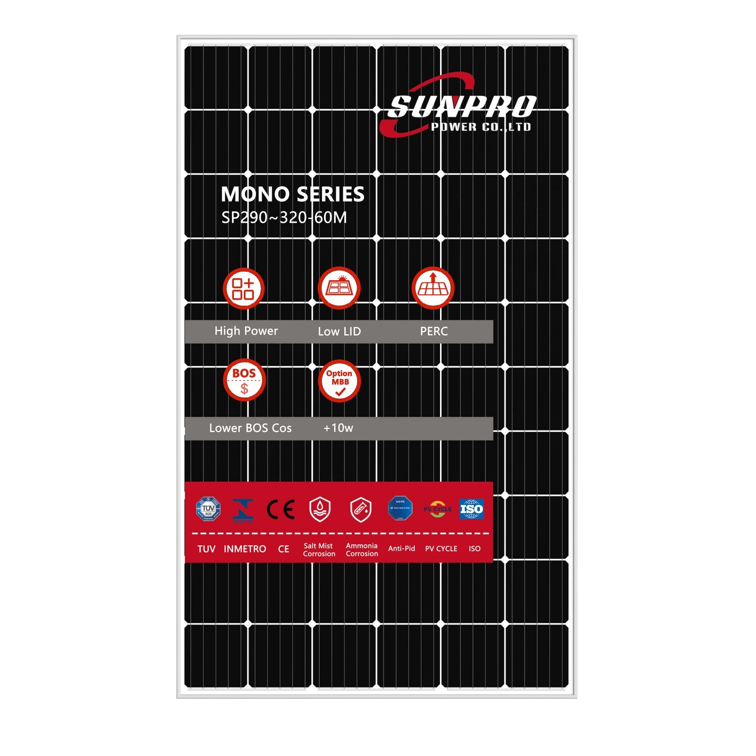 Sunpro Monocrystalline Solar Panel 320W Solar Energy Panel with M2 Solar Cell