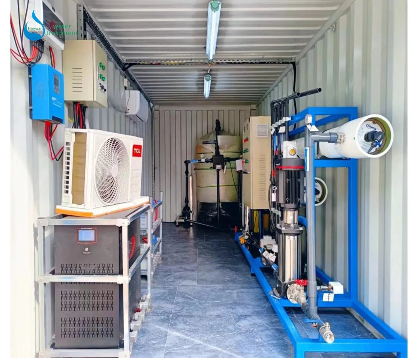 Container Mobile Solar Powered industrial Seawater Sea Salt RO Drinking Water Purification Filter Purifier System Reverse Osmosis Desalination Treatment
