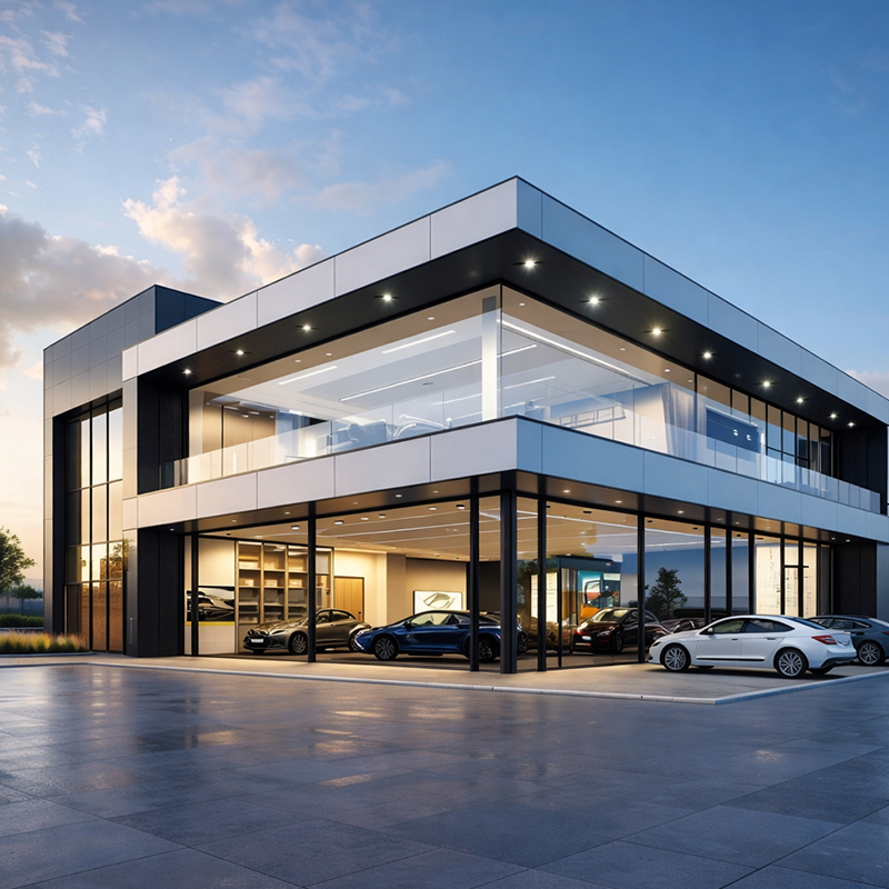 Prefab Customized Steel Structure Commercial Building 3d Model Design Office Showroom Exhibition Hall Shopping