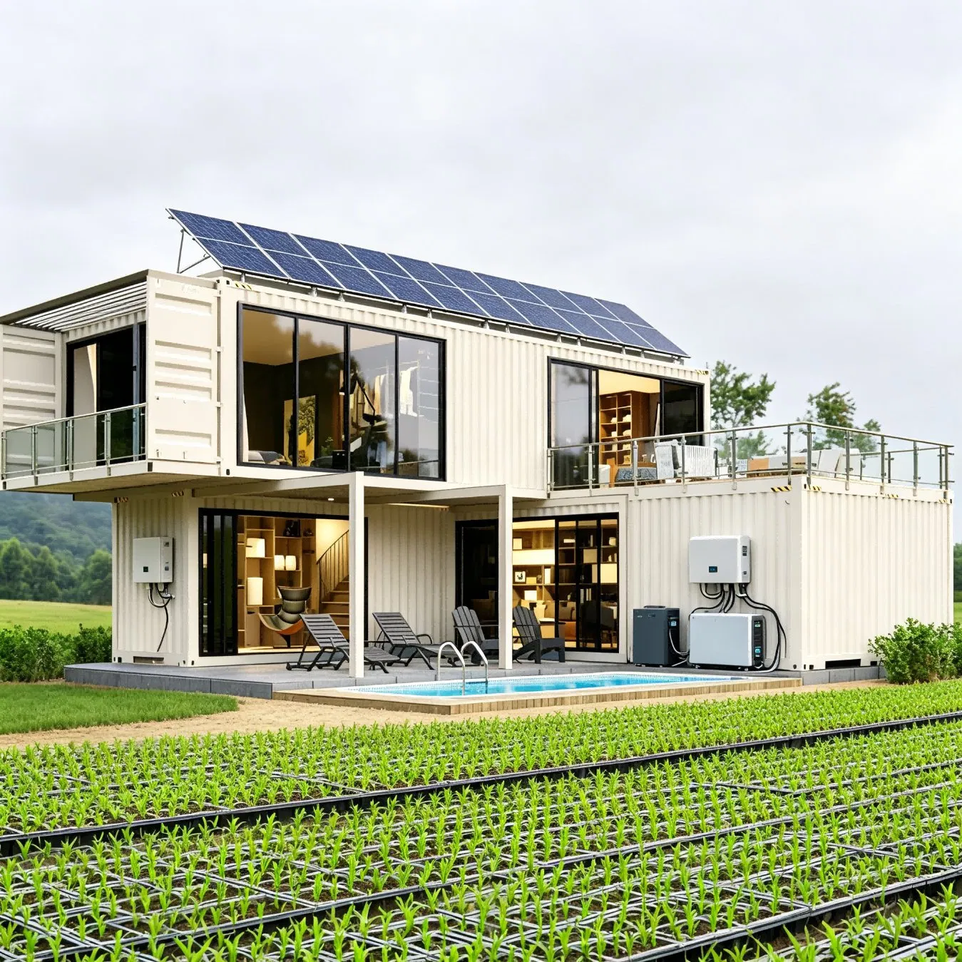 Modular Light Steel Structure Prefab Office Integrated Container House Prefabricated House with 50kwh Home Solar System