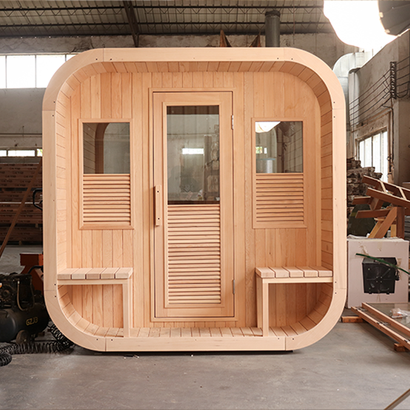 Nordic Style Weatherproof Outdoor Sauna Hut,4-6 Person Red Cedar Sauna House with Electric Heater, Rounded Design Backyard Sauna