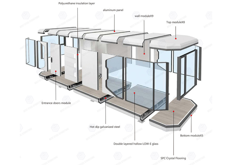 China Modern 10m Prefabricated Luxury Hotel Tiny Apple House Luxurious Modular Casas Space Capsule