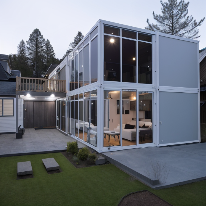Two Storey Luxury Modern Flat Pack Container Home Office With Glass Wall and Terrace