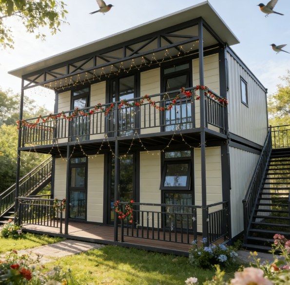 Luxury 20ft Double Wing Expandable Container House Waterproof Prefab Modular Home For Two-story Villa Family Outdoor Living