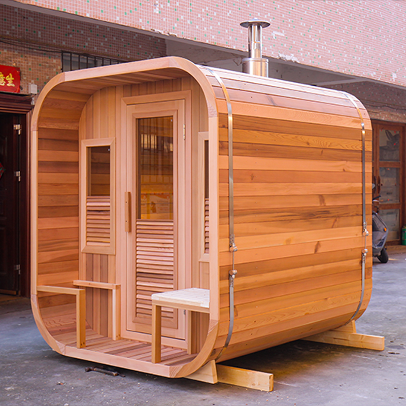 Nordic Style Weatherproof Outdoor Sauna Hut,4-6 Person Red Cedar Sauna House with Electric Heater, Rounded Design Backyard Sauna