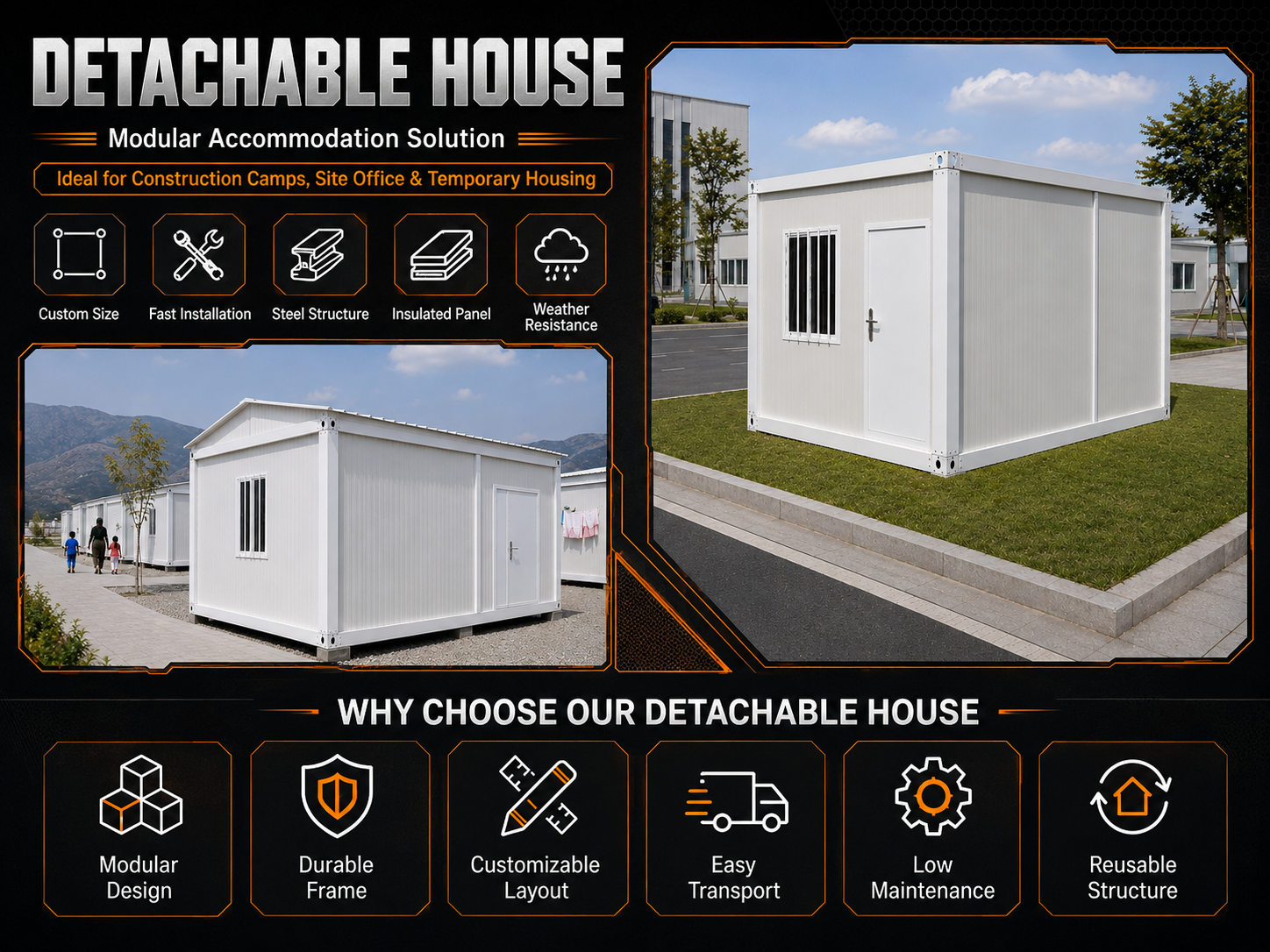 Double Storey Flat Pack Container House Prefab Modular Site Office Worker Dormitory Labor Camp Building