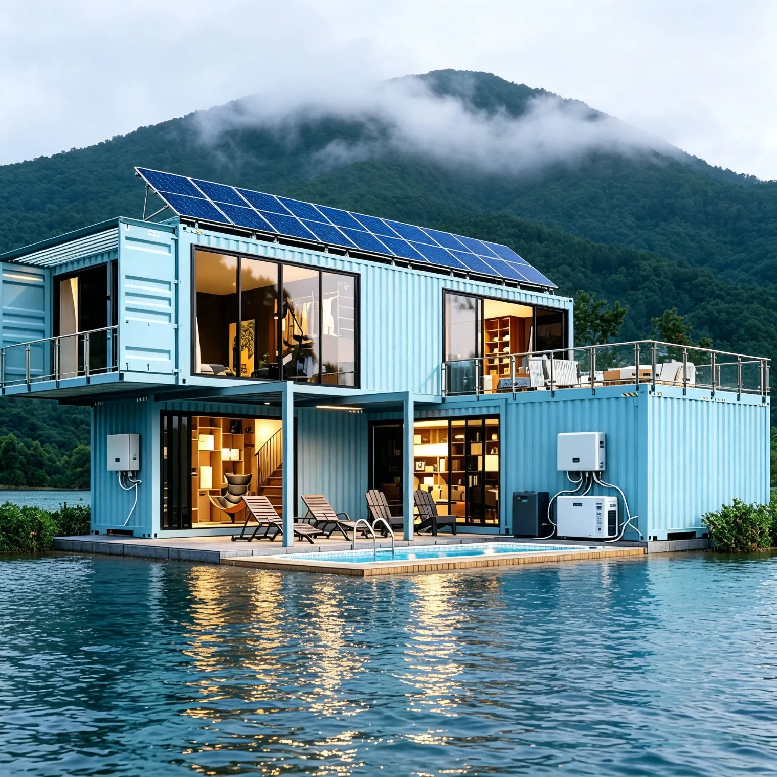 Modular Light Steel Structure Prefab Office Integrated Container House Prefabricated House with 50kwh Home Solar System