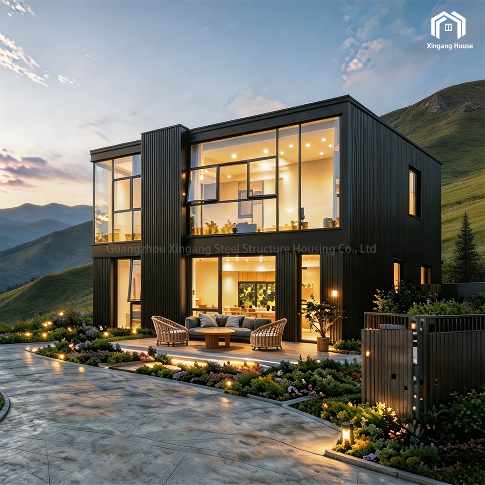 Luxury Light Steel Frame Prefabricated Modular Villa with 2 Story Design Bedroom &amp; Bathroom Modern Bungalow Sunroom