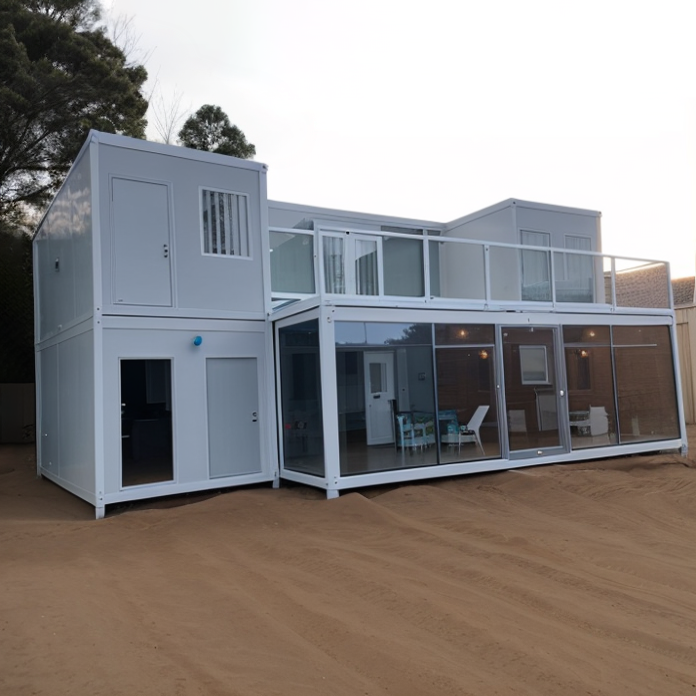 Two Storey Luxury Modern Flat Pack Container Home Office With Glass Wall and Terrace