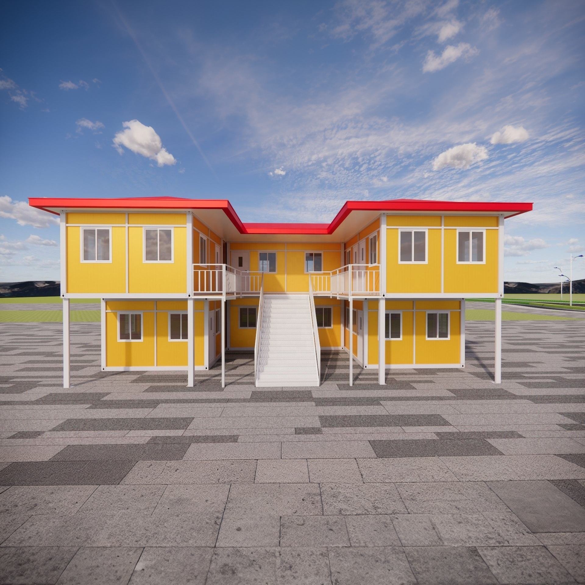 Double Storey Flat Pack Container House Prefab Modular Site Office Worker Dormitory Labor Camp Building