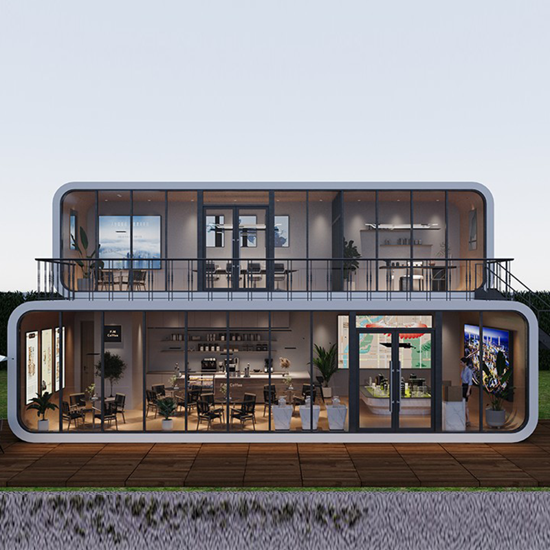 Luxury Apple Cabin House Modern Design Double Layer with Balcony Decks for Park Camping Hotel
