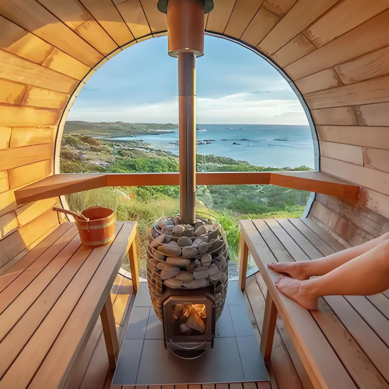 Luxury Red Cedar 4-6 Person Panoramic Glass Barrel Sauna Outdoor Traditional Steam Wooden Sauna House For Garden