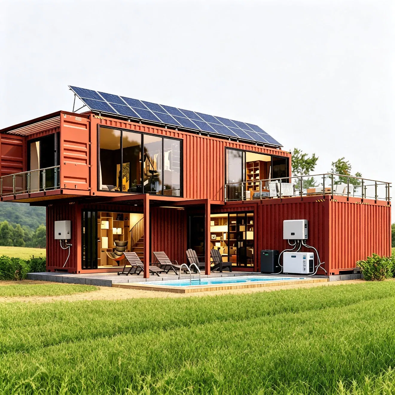 Modular Light Steel Structure Prefab Office Integrated Container House Prefabricated House with 50kwh Home Solar System