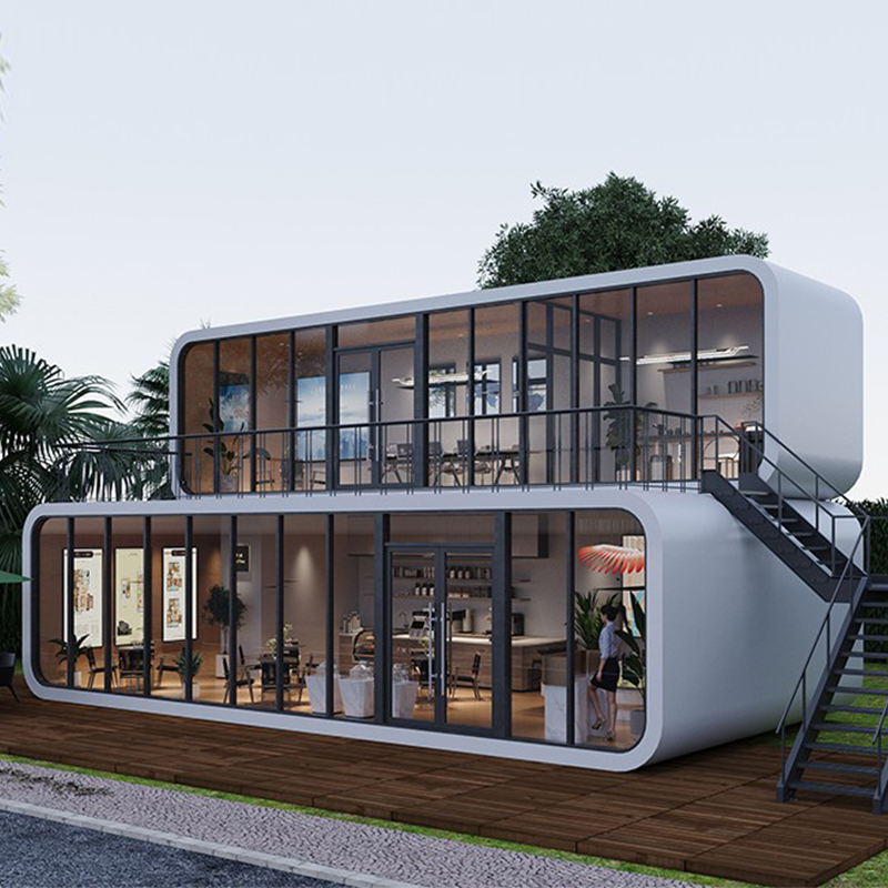 Luxury Apple Cabin House Modern Design Double Layer with Balcony Decks for Park Camping Hotel